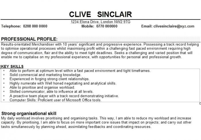personal statement in cv example